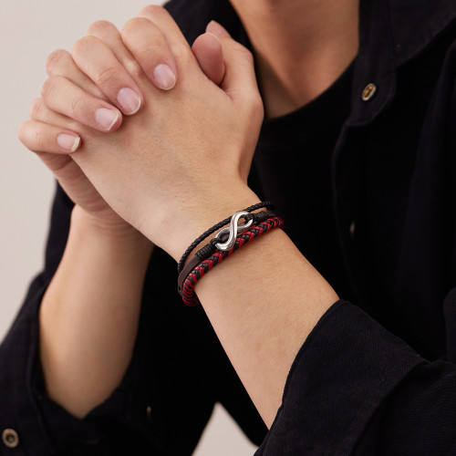 Wholesale Infinity Symbol Red Black Braided Leather Bracelet