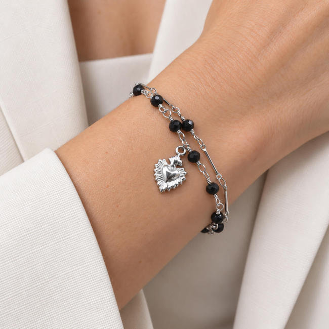 Wholesale Stainless Steel Black Crystal Heart Bracelet