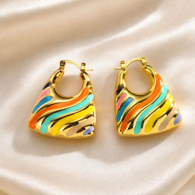 Wholesale Stainless Steel Colorful Enamel Hoop Earrings