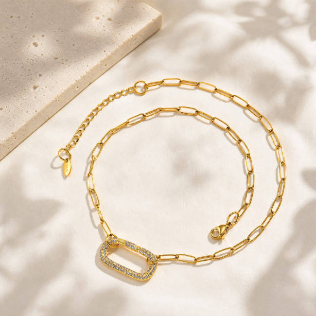 Wholesale CZ Rectangle Link Pendant Necklaces