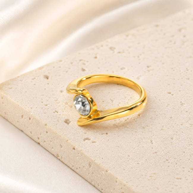 Wholesale Stainless Steel Gold Solitaire CZ Bypass Ring