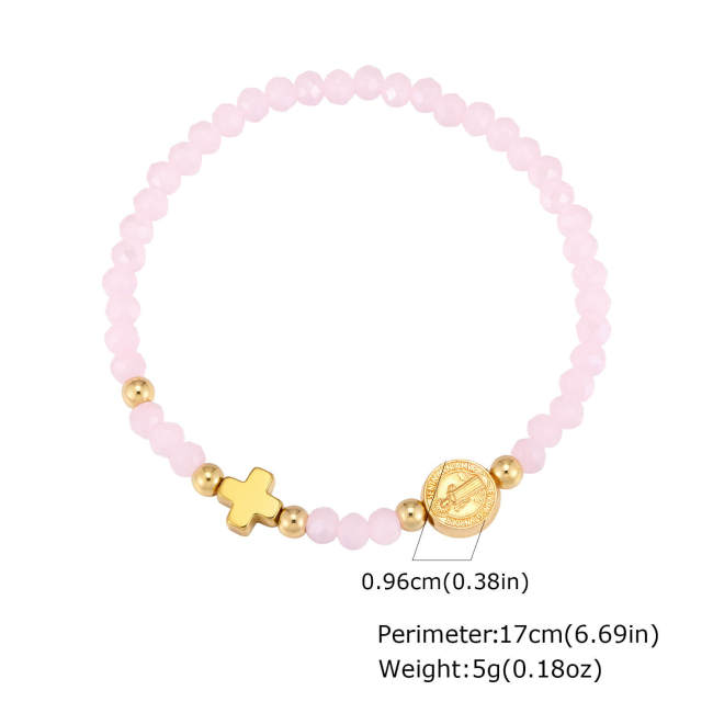 Wholesale Crystal Beaded Cross Charm Stretch Bracelets