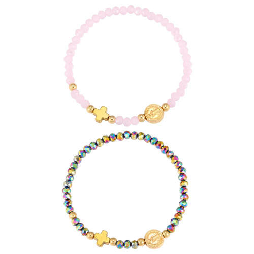 Wholesale Crystal Beaded Cross Charm Stretch Bracelets