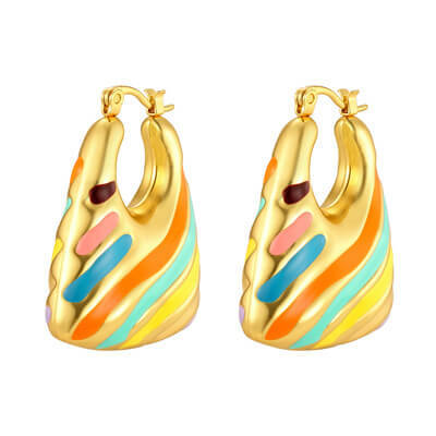 Wholesale Stainless Steel Colorful Enamel Hoop Earrings