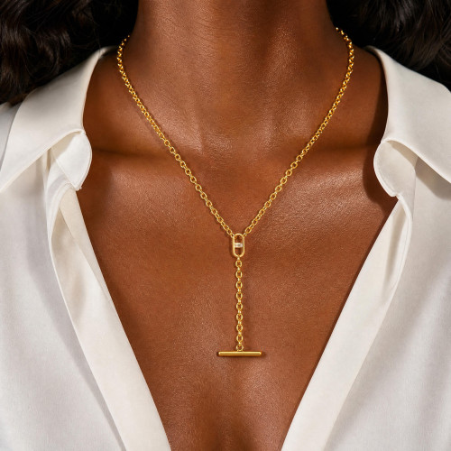 Wholesale Gold Stainless Steel Toggle Bar Lariat Necklace