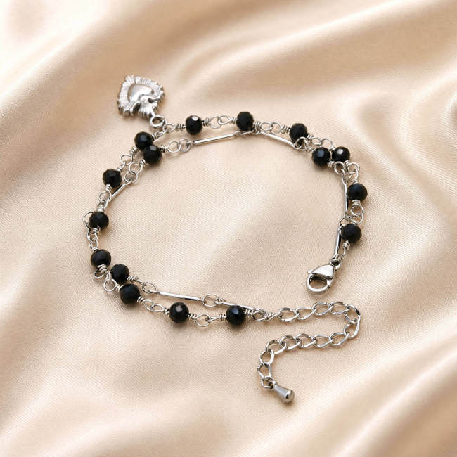 Wholesale Stainless Steel Black Crystal Heart Bracelet