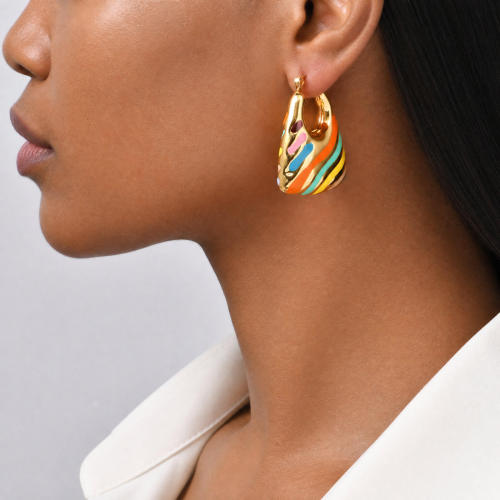 Wholesale Stainless Steel Colorful Enamel Hoop Earrings