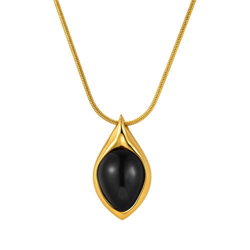 Wholesale Stainless Steel Black Onyx Teardrop Necklaces