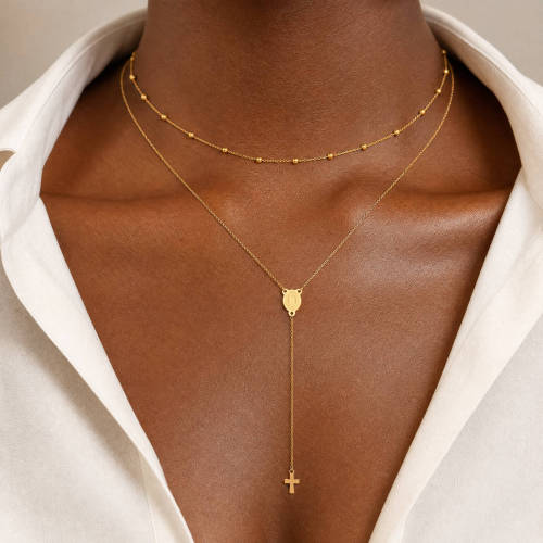 Wholesale Stainless Steel Layered Cross Y Necklace