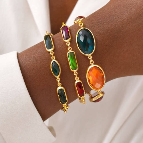 Wholesale Stainless Steel Colorful Glass Stone Bracelets