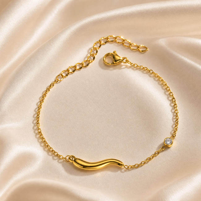 Wholesale Stainless Steel Curved Bar CZ Bracelet