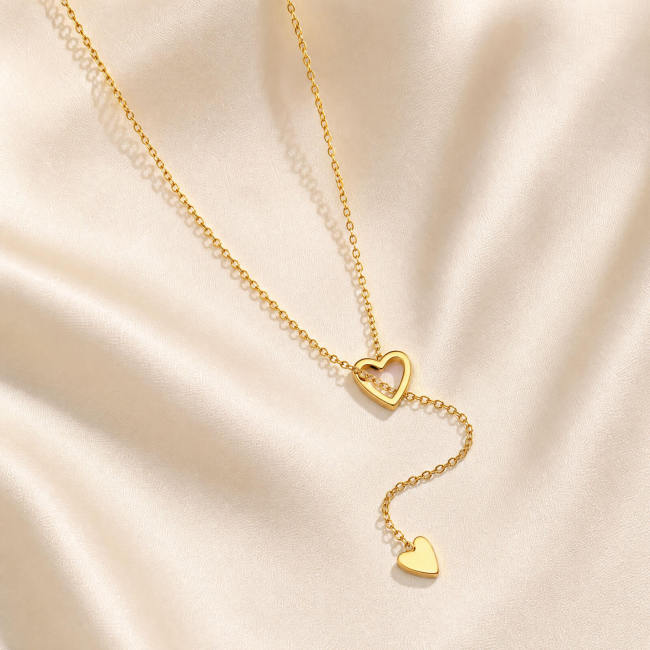 Wholesale Stainless Steel Heart Y Necklace with PVD Gold Plating