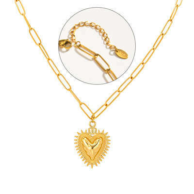 Wholesale Stainless Steel Gold Radiating Heart Necklace