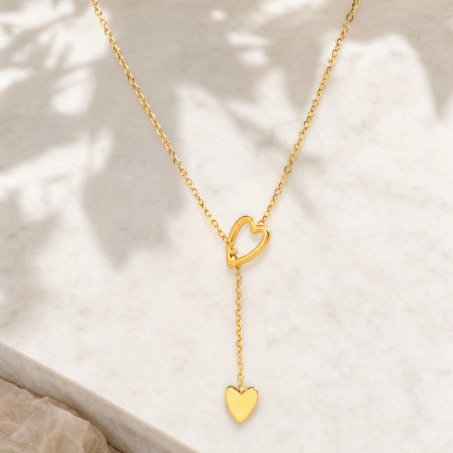 Wholesale Stainless Steel Heart Y Necklace with PVD Gold Plating
