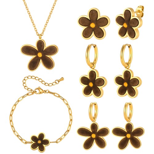 Wholesale Stainless Steel Brown Velvet Flower Jewelry