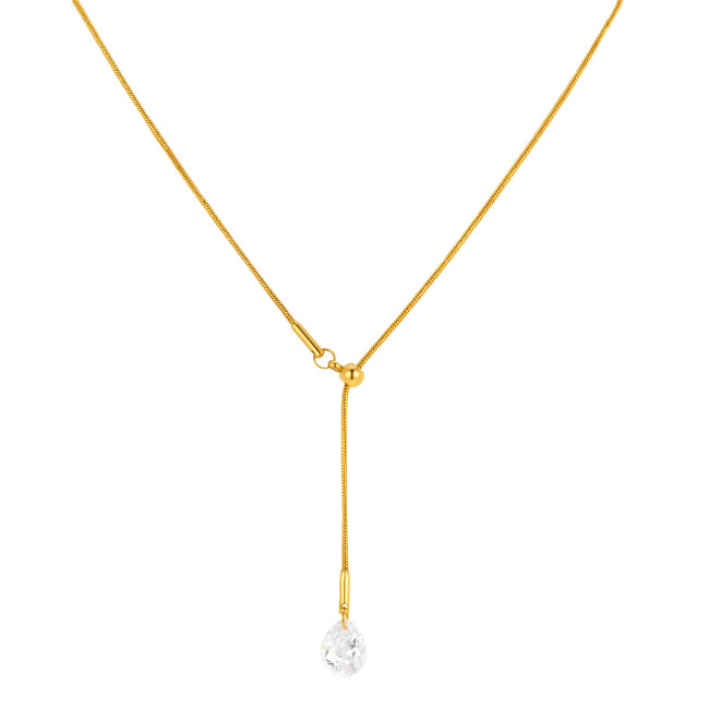 Wholesale Stainless Steel Teardrop CZ Y Necklace