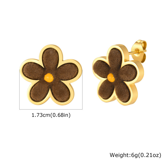 Wholesale Stainless Steel Brown Velvet Flower Jewelry
