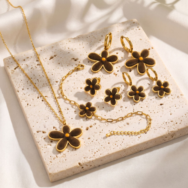 Wholesale Stainless Steel Brown Velvet Flower Jewelry
