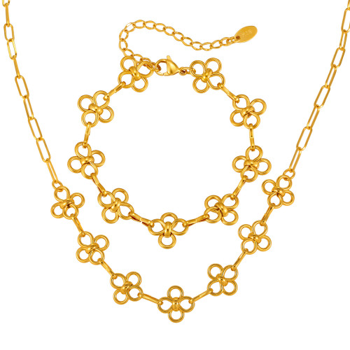 Wholesale Stainless Steel Open Flower Necklace and Bracelet