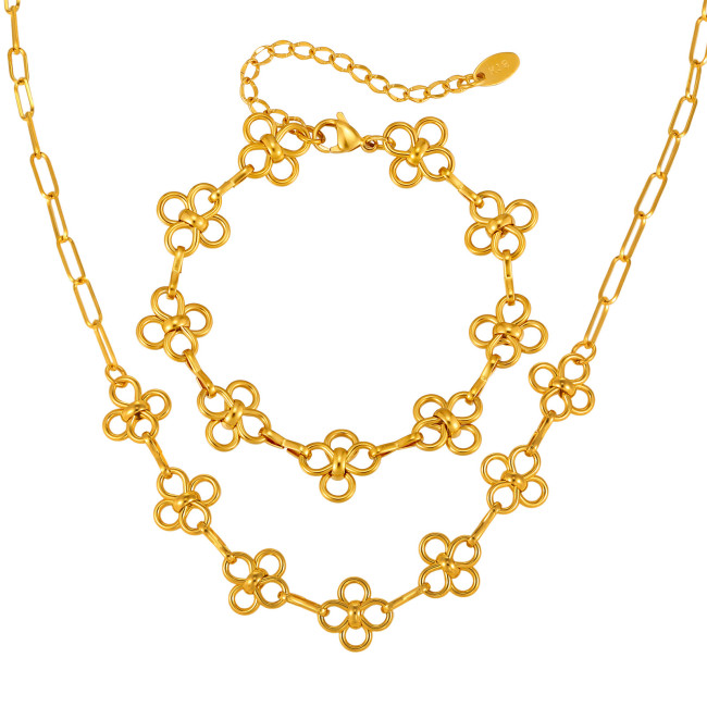 Wholesale Stainless Steel Open Flower Necklace and Bracelet