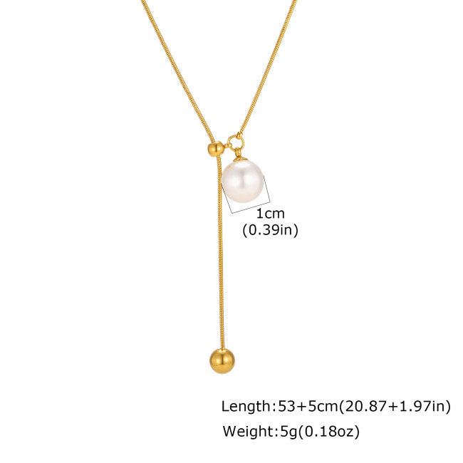 Wholesale Stainless Steel Faux Pearl and Ball Y Necklace
