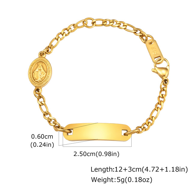 Wholesale Stainless Steel Engravable ID Bracelet with Virgin Mary Medal