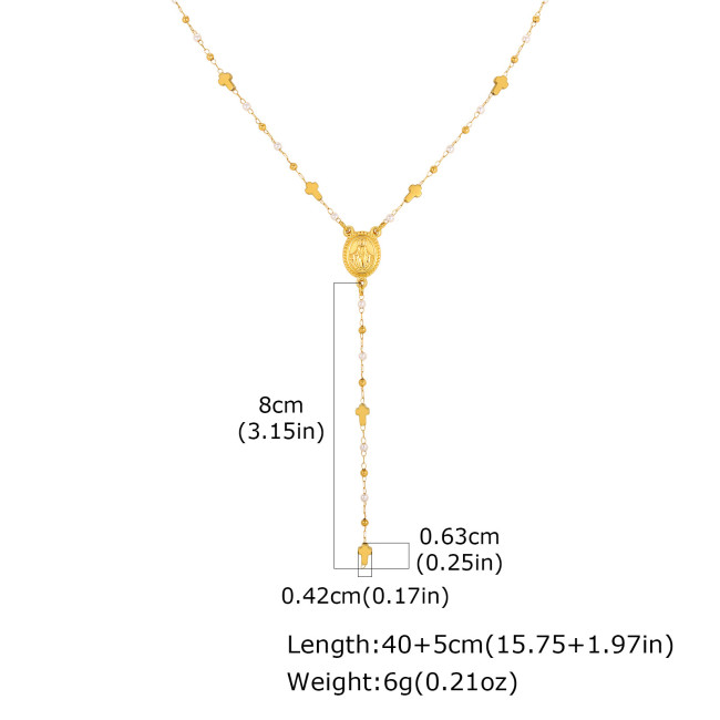 Wholesale Stainless Steel Faux Pearl Rosary Style Y Necklace
