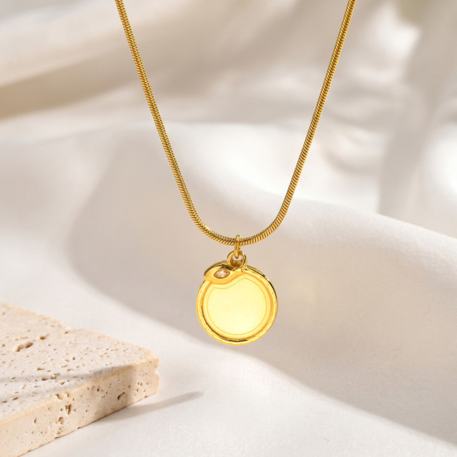 Wholesale Stainless Steel CZ Snake Engravable Disc Necklace