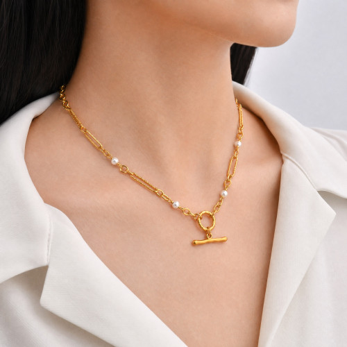 Wholesale Stainless Steel Pearl Toggle Style Necklace