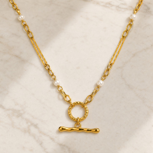 Wholesale Stainless Steel Pearl Toggle Style Necklace