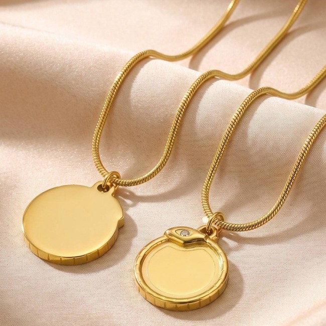 Wholesale Stainless Steel CZ Snake Engravable Disc Necklace