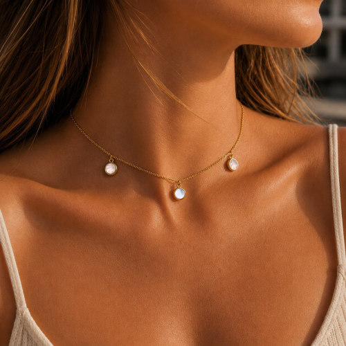Wholesale Stainless Steel Three Round Shell Charm Necklace