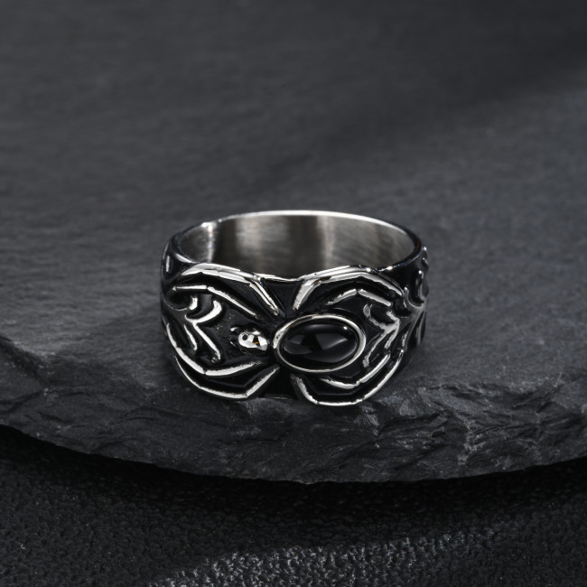 Wholesale Stainless Steel Wing and Black Onyx Spider Rings