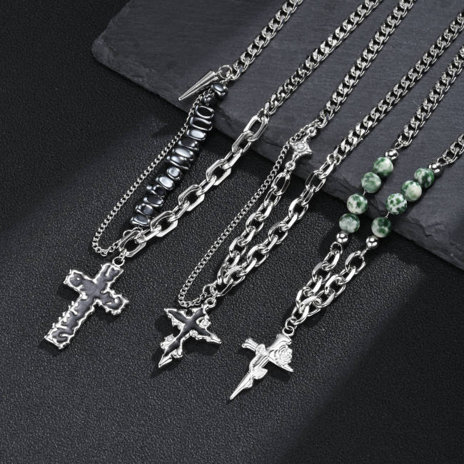 Wholesale Stainless Steel Mixed Chain Cross Necklaces