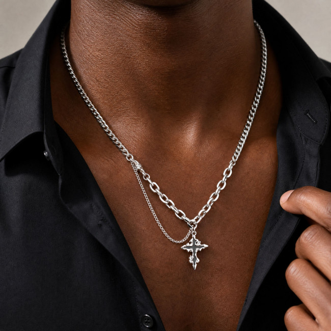 Wholesale Stainless Steel Mixed Chain Cross Necklaces