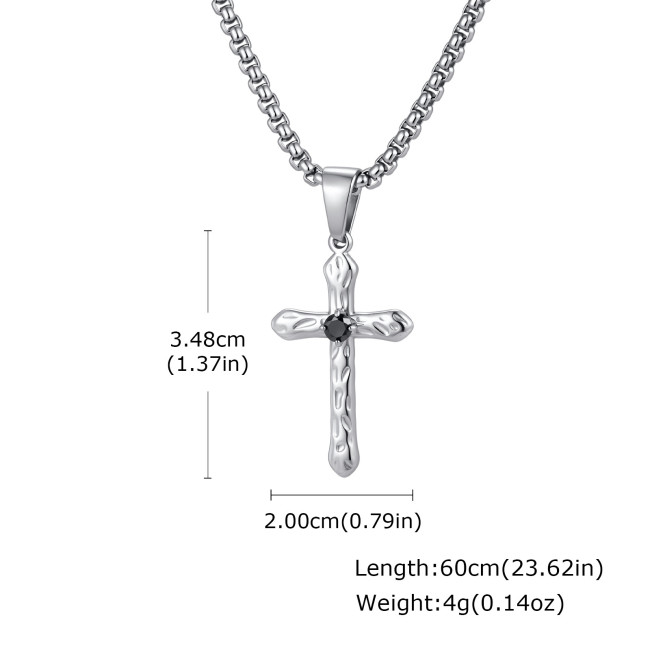 Wholesale Stainless Steel Black CZ Textured Cross Pendants