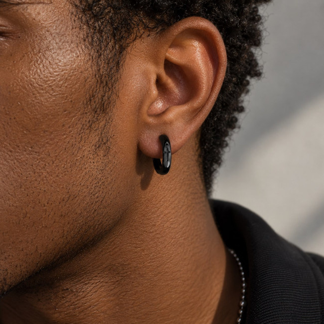 Wholesale Stainless Steel Religious Black Cross Hoop Earrings