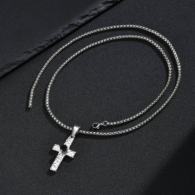 Wholesale Stainless Steel Black CZ Textured Cross Pendants