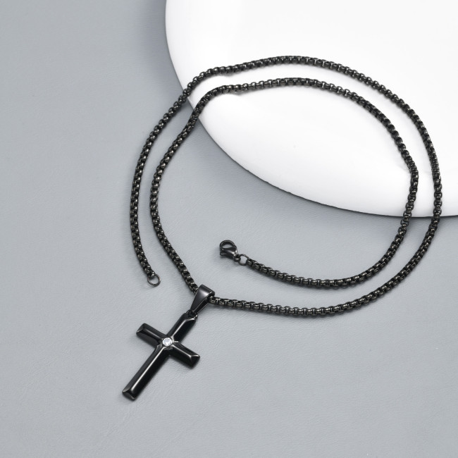 Wholesale Black PVD Stainless Steel CZ Cross Pendant