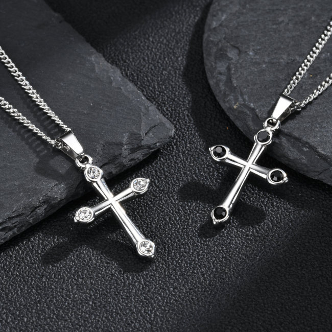 Wholesale Stainless Steel Four-Stone CZ Cross Pendants