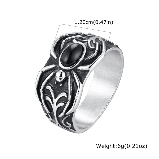 Wholesale Stainless Steel Wing and Black Onyx Spider Rings