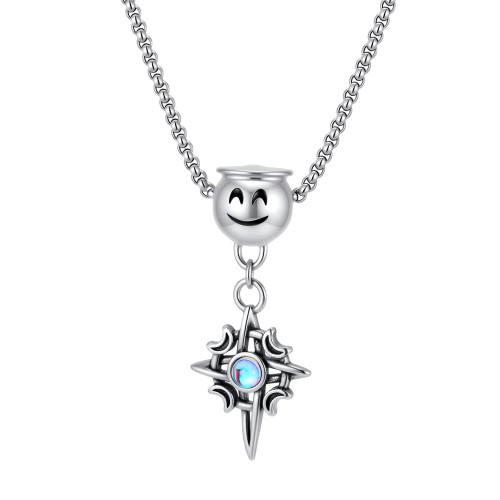 Wholesale Stainless Steel Smiley Face Synthetic Opal Cross Necklace