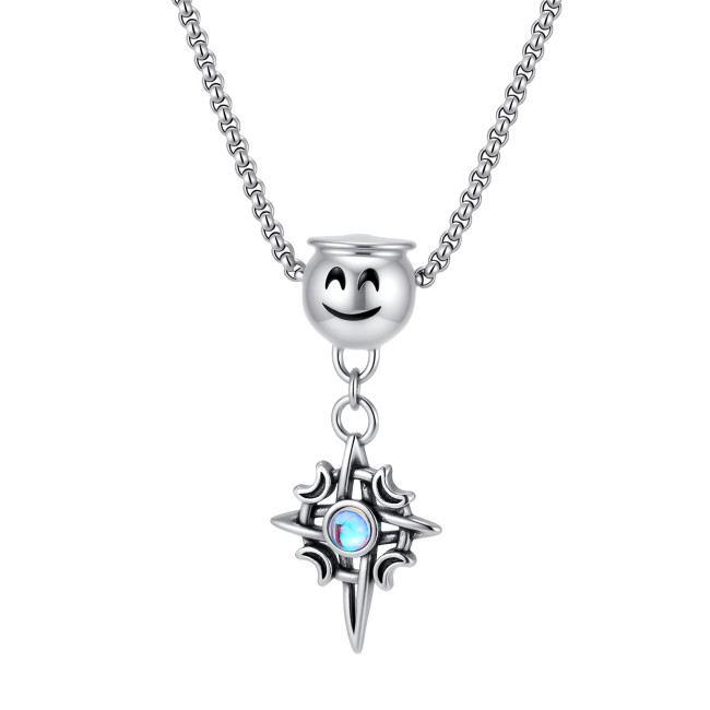 Wholesale Stainless Steel Smiley Face Synthetic Opal Cross Necklace