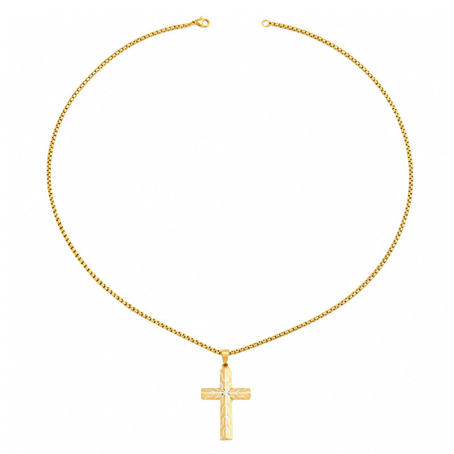 Wholesale Stainless Steel Cross Necklace with Geometric Line Pattern