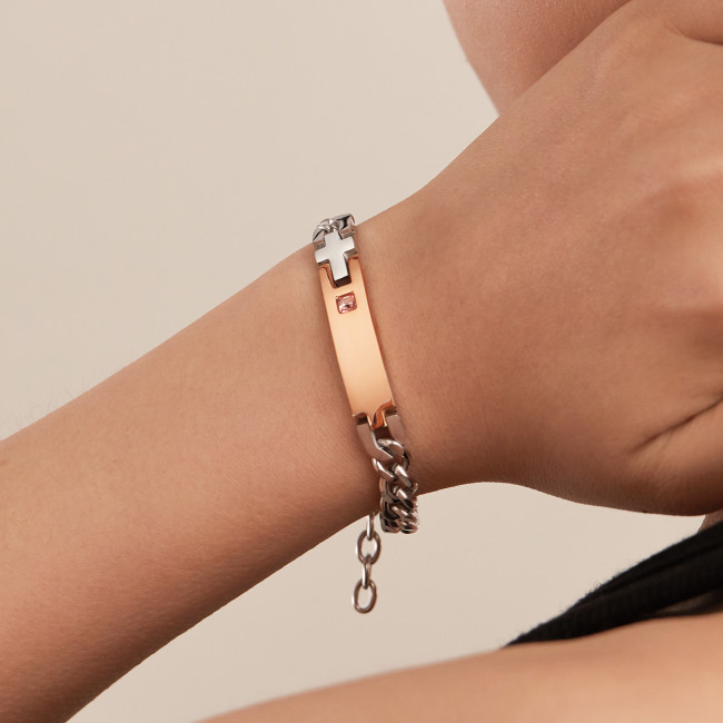 Wholesale Stainless Steel Engravable Cross Couple Bracelets