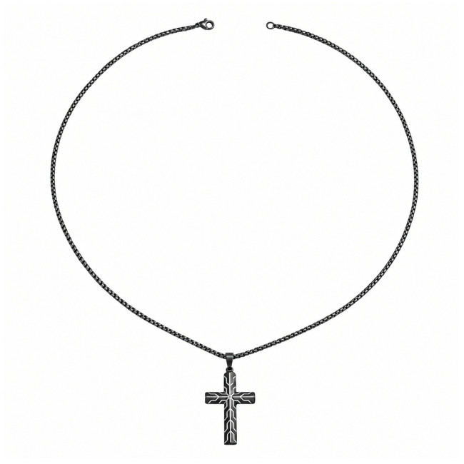 Wholesale Stainless Steel Cross Necklace with Geometric Line Pattern