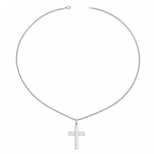 Wholesale Stainless Steel Cross Necklace with Geometric Line Pattern