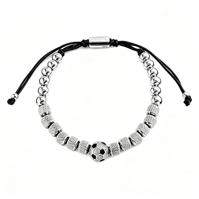 Wholesale Stainless Steel Soccer Bead Adjustable Bracelet