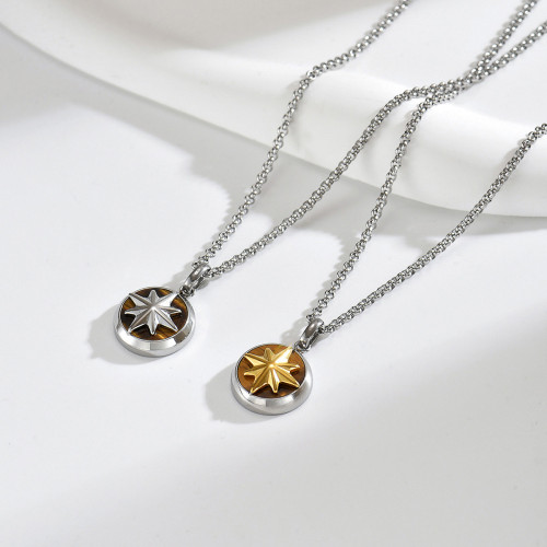 Wholesale Stainless Steel Tiger Eye North Star Compass Necklace