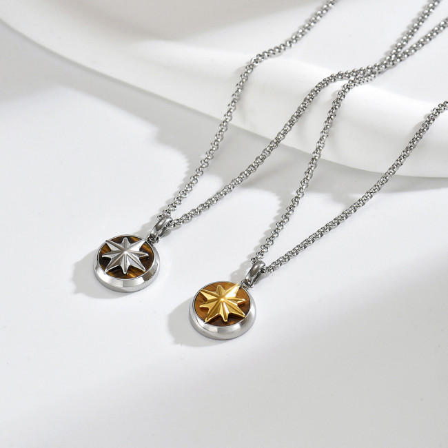 Wholesale Stainless Steel Tiger Eye North Star Compass Necklace